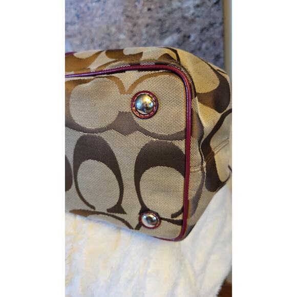 Y2K Coach Signature Stripe Framed Carryall Tote Satchel F17424 Red Stripe - Picture 13 of 16